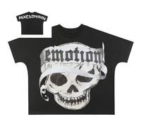 Générique T-Shirt Noir Ample avec Motif d'ange. Confectionné dans Un Tissu Doux Et Confortable, Il Est Orné d'une Inscription Stylisée « Emotion ».-color1||s