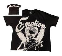 Générique T-Shirt Noir Ample avec Motif d'ange. Confectionné dans Un Tissu Doux Et Confortable, Il Est Orné d'une Inscription Stylisée « Emotion ».-color6||x_l