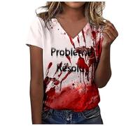 Générique T-Shirt Noir Tunique avec Sang, t-Shirt d'éclaboussures de Sang, Halloween, va Bien, Costume épaules dénudées