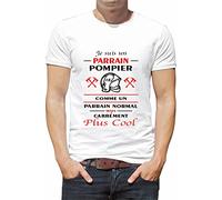 Générique T Shirt Personnaliser Je suis Un Parrain Pompier carrement Plus Cool I006 (M, Blanc)
