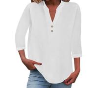 Générique T-Shirt pour Femme Haut Confortable et décontracté pour Femmes,col en V,Manches à Sept Points,Boutons(White,S)