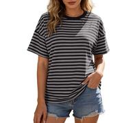 Générique T Shirt Rayé Femme Manches Courtes Col Rond Haut Basique Polyvalent Confortable Style Décontracté Mode Quotidienne Printemps Été, 08-Dark Gray, XL