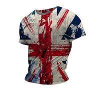 Générique T Shirt Royaume Uni Matière Polyester Aérée Drapeau Britannique Vieilli Intégral Manches Courtes Col Rond Coupe Droite Homme Fête et Voyage 2026 Britannique Vieilli Intégral Effet Blue S