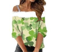 Générique T-Shirt Saint-Patrick Femme Imprimé Trèfle Vert - Chemisier Décontracté Col Rond Tendance, T-Shirt Oversize Confortable Haut de Festival, Vêtement de Jour de la Saint-Paddys(1A-GN2, XXXL)