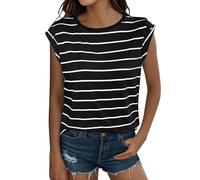 Générique T-Shirt sans Manches à Bordure rayée, Station indépendante, vêtements européens et, été 2024 (Black, S)