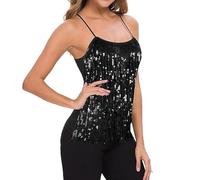 Générique T Shirt sans Manches Femme Chemisiers Col Rond Sweat Femme sans Capuche Sweat Casual Classique Haut Élégant Paillettes Top Polyvalent Carnaval Blouses pour Les Dîners Noir M