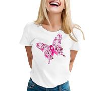 Générique T-Shirt Sensibilisation Cancer du Sein Octobre Rose - Ruban Rose Féminin en Coton Durable - Coupe Ajustée Grande Taille - Style Décontracté
