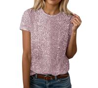 Générique T-Shirt Sequins Femme, Col Rond, Manches Courtes, Brillant, Tendance, Élégant, Confortable, Idéal pour Les Soirées, Top Scintillant