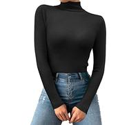 Générique T-Shirt Thermolactyl Femme - Femmes Décontracté Col Haut Couleur Unie Coupe Ajustée Chaud À Manches Longues Pull Haut En Tricot Brassière Coton Lot