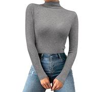 Générique T-Shirt Thermolactyl Femme - Femmes Décontracté Col Haut Couleur Unie Coupe Ajustée Chaud À Manches Longues Pull Haut En Tricot Brassière Coton Lot