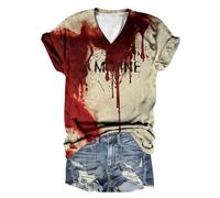 Générique T-Shirts à Manches Courtes Femme T-Shirt décontracté à Manches Courtes pour Femmes,col en V,Halloween,Je Vais Bien,Lettre imprimée(Black,5XL)