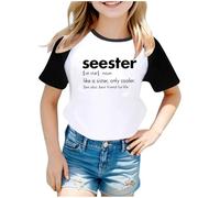 Générique T-Shirts à Manches Courtes Fille,Mode Enfants Enfants GarçOns Filles éTé à Manches Courtes Lettre ImpriméE Chemise Blouse Haut Tunique DéContractéE VêTements (Black, 7-8 Years)