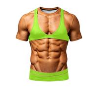 Générique T-Shirts à Manches Courtes Homme Rigolo Musculation De Sport Décontracté 3D Tee Shirt Homme Humour Imprimé Bikini Et Faux Poitrine Graphic Drole Moche Simulation Muscle Chic