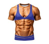 Générique T-Shirts à Manches Courtes Homme Rigolo Musculation De Sport Décontracté 3D Tee Shirt Homme Humour Imprimé Bikini Et Faux Poitrine Graphic Drole Moche Simulation Muscle Chic