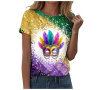 Générique T-Shirts Femme Carnaval Haut Imprimé Mardi Gras Manches Courtes Col Rond Larges Festif Casual Mode Vêtements pour Sorties et Fêtes