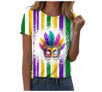 Générique T-Shirts Femme Carnaval Haut Imprimé Mardi Gras Manches Courtes Col Rond Larges Festif Casual Mode Vêtements pour Sorties et Fêtes
