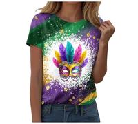 Générique T-Shirts Femme Carnaval Haut Imprimé Mardi Gras Manches Courtes Col Rond Larges Festif Casual Mode Vêtements pour Sorties et Fêtes