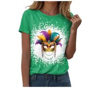 Générique T-Shirts Femme Carnaval Larges Haut Manches Courtes Col Rond T-Shirt Imprimé Mardi Gras Festif Casual Mode Vêtements pour Célébrations et Soirées