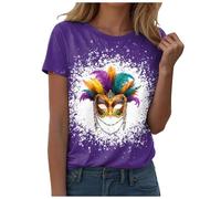Générique T-Shirts Femme Carnaval Larges Haut Manches Courtes Col Rond T-Shirt Imprimé Mardi Gras Festif Casual Mode Vêtements pour Célébrations et Soirées