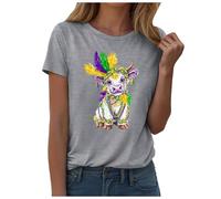 Générique T-Shirts Femme Manches Courtes Col Rond T-Shirt Imprimé Mardi Gras Haut Carnaval Larges Festif Casual Mode Vêtements pour Soirées et Fêtes