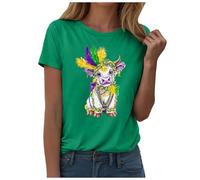 Générique T-Shirts Femme Manches Courtes Col Rond T-Shirt Imprimé Mardi Gras Haut Carnaval Larges Festif Casual Mode Vêtements pour Soirées et Fêtes