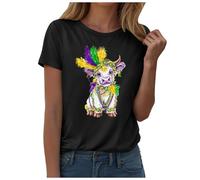Générique T-Shirts Femme Manches Courtes Col Rond T-Shirt Imprimé Mardi Gras Haut Carnaval Larges Festif Casual Mode Vêtements pour Soirées et Fêtes