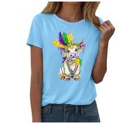 Générique T-Shirts Femme Manches Courtes Col Rond T-Shirt Imprimé Mardi Gras Haut Carnaval Larges Festif Casual Mode Vêtements pour Soirées et Fêtes