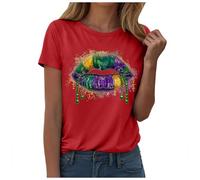 Générique T-Shirts Femme Mode Imprimé Mardi Gras T-Shirt Manches Courtes Col Rond Carnaval Larges Festif Casual Haut Vêtements pour Événements et Fêtes