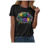 Générique T-Shirts Femme Mode Imprimé Mardi Gras T-Shirt Manches Courtes Col Rond Carnaval Larges Festif Casual Haut Vêtements pour Événements et Fêtes