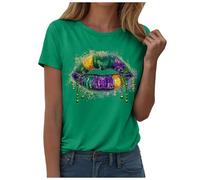 Générique T-Shirts Femme Mode Imprimé Mardi Gras T-Shirt Manches Courtes Col Rond Carnaval Larges Festif Casual Haut Vêtements pour Événements et Fêtes