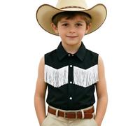 Générique T-Shirts Garçon Chemise Western à Franges pour Enfants (garçons et Filles), sans Manches, boutonnée, Style Hippie années 70 (5-14 Ans) (Black, 11-12 Years)