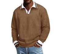 Générique T-shirts Lourds Pour Coton Homme qualité export, col rond, en velours côtelé épais, style automne/hiver, Europe et États- V T Shirts Hommes Grands (Khaki, S)