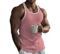 Générique T-shirts Pour Hommes En Vrac tricoté Fitness et loisirs Sports ourlet droit Multi couleur coupe ajustée Racerback Chemisiers Manches Courtes Pour Hommes Avec Leggings (Pink, XL)