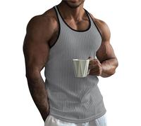 Générique T-shirts Pour Hommes En Vrac tricoté Fitness et loisirs Sports ourlet droit Multi couleur coupe ajustée Racerback Chemisiers Manches Courtes Pour Hommes Avec Leggings (Grey, XL)