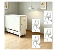 Générique Table À Abattant avec 4 Chaises, Table Escamotable, Extensible Gain de Place avec Tiroir de Rangement, Table Pliante Cuisine, Adapté pour Cuisine Salle à Manger 1.4 m(White)