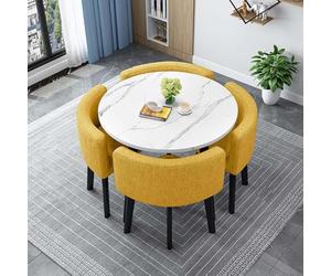 Générique Table à Manger avec 4 Chaises Ensemble Table et 4 Chaises Encastrables Carré Round Conference Table Table Ronde avec 4 Chaises Table et Chaises Salle Manger pour Salon Cuisine,D,80cm/31.5in