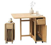 Générique Table À Manger Pliable avec 4 Chaises, Table Extensible en Bois Clair À roulettes, Meuble De Cuisine Gain De Place pour Petits Espaces, Salle À Manger, Bureau Ou Salon, 6-8 Personnes