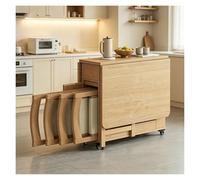 Générique Table À Manger Pliante avec 4 Chaises,Table De Cuisine Roulante Gain De Place sur roulettes,Chariot De Repas Extensible Multifonction avec Tiroirs De Rangement