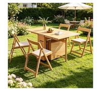 Générique Table À Manger Pliante en Bois avec 4 Chaises, Table Extensible À roulettes avec Rangement, Gain De Place pour Petits Espaces, Salle À Manger Cuisine, Style Chêne Clair