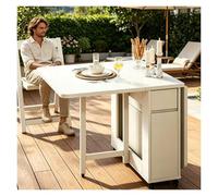 Générique Table A Manger Pliante, Table Pliante Interieur, avec des Roues, Tables Cuisine Pliantes Et 4 Chaises, Tables Pliantes en Bois Massif, for Salon,Hospitalité, 1.4M(White)