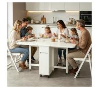 Générique Table A Manger Pliante, Table Retractable Et 4 Chaises, avec des Roues，Ensemble De Tables Retractable，Tables Pliante en Bois Massif Extensible, for Salon, Hospitalité, Bureau(White)