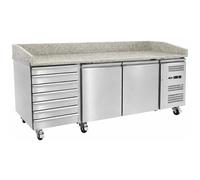 Générique Table à Pizza Réfrigérée 2 Portes et 7 Tiroirs à Pâtons - Plan Granit - 580L