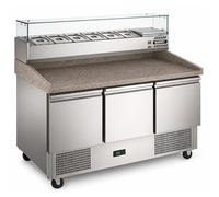 Générique Table à Pizza Réfrigérée 3 Portes 1400 mm - Plan Granit - Vitrine GN 1/4 - 368L