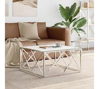 Générique Table Basse argenté 80x80x40 cm Acier Inoxydable et Verre,Meubles, Tables, Tables Basses et Tables d'appoint, Tables Basses, Argent (Poids 17.74KG)