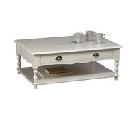 Générique Table Basse Blanche de Style Anglais 2 Tiroirs 1 Niche 70 x 100 x 38 cm