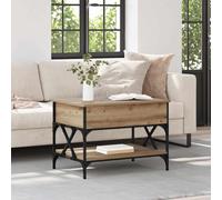 Générique Table Basse Convertible Chêne Artisanal 70x50x50 cm, Fonction Relevable, Cadre Métal Mat, Idéale pour Salon ou Bureau