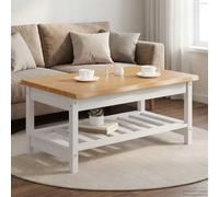 Générique Table Basse EKAI Blanc 100 x 60 x 45,5 cm Bois de Pin Massif | Design Bord Brut, Style Industriel Rustique, Facile à Nettoyer, Idéal Petit Salon