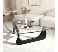 Générique Table Basse Industrielle Originale Triangle 82cm - Pieds Bois Noir et Plateau Verre Trempé Transparent, Idéale pour Appartement Moderne
