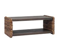 Générique Table Basse Rectangulaire 90 cm Bois de Mahogany Massif Marron | Cadre en rotin, étagères console, design polyvalent pour salon ou chambre