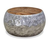 Générique Table Basse Ronde Aluminium Teck 60x60x30 cm | Déjà assemblée, Dessus en teck véritable, Facile à nettoyer, Idéale comme table d'appoint ou de chevet